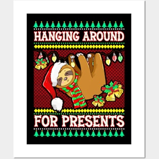 Funny Christmas Sloth Hanging Around For Presents Xmas Gift Posters and Art